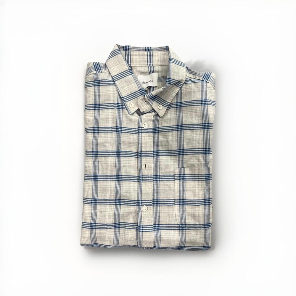 STEVEN ALAN MENS CASUAL BUTTON SHIRT SIZE XL MADE USA GREY BLUE PATTERN RP$245